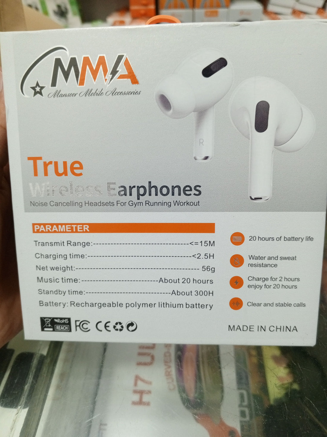 MMA 20 Hour Ultra-Bass True Wireless Earbuds Waterproof - 1 Box Includes 2 Earbuds| Random Color