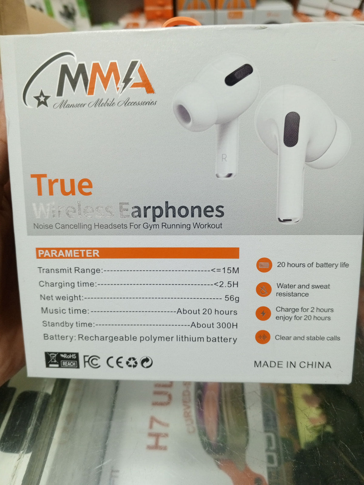 MMA 20 Hour Ultra-Bass True Wireless Earbuds Waterproof - 1 Box Includes 2 Earbuds| Random Color