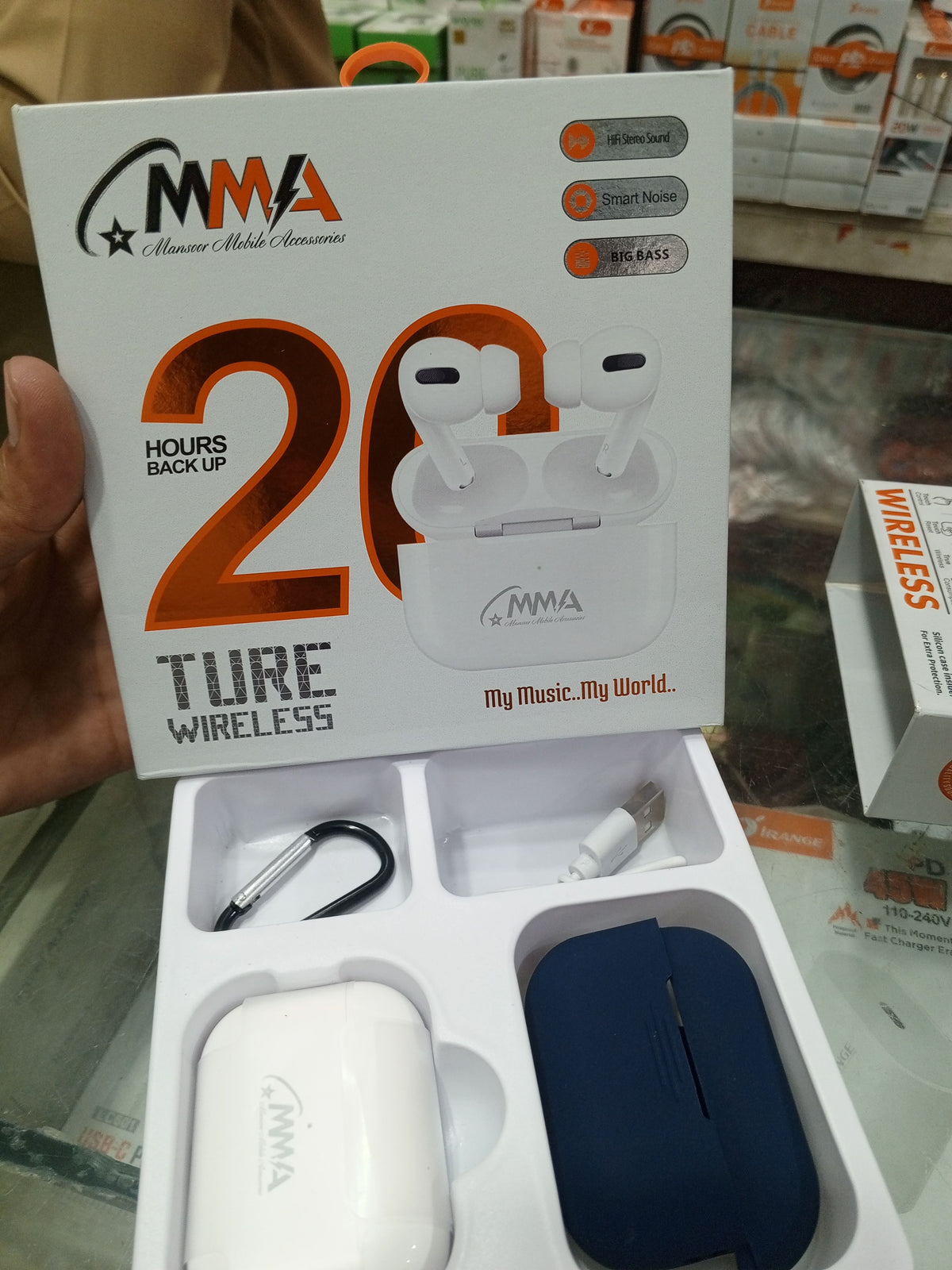 MMA 20 Hour Ultra-Bass True Wireless Earbuds Waterproof - 1 Box Includes 2 Earbuds| Random Color