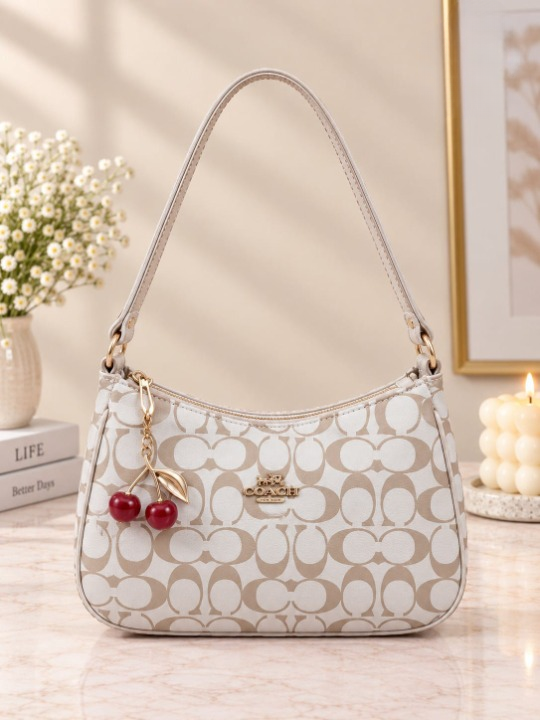 Coach Cherry Bag Curved Shoulder Bag Stylish Designer Handbag Accessory - Beige