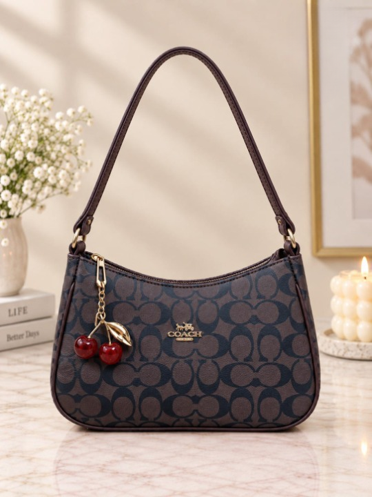 Coach Cherry Bag Curved Shoulder Bag Stylish Designer Handbag Accessory - Beige