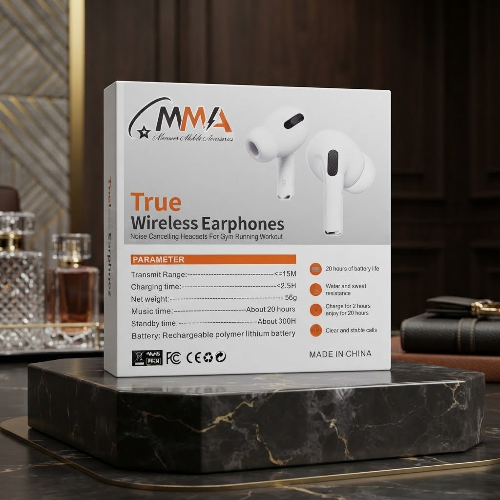 MMA 20 Hour Ultra-Bass True Wireless Earbuds Waterproof - 1 Box Includes 2 Earbuds| Random Color